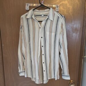 Sonoma Women's Striped Button Down Shirt - Cream, Black, Tan